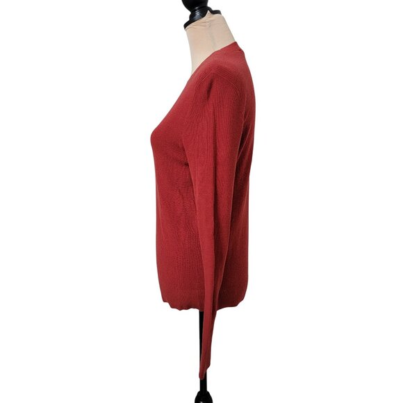 LOFT Size S Deep Dark Terracotta / Brick Red Crew Neck Sweater, Gently Used - Picture 3 of 11